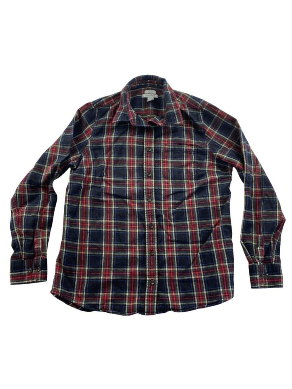 L.L. Bean Mens Shirt Medium Red Blue Plaid Slightly Fitted Long Sleeve Button Up